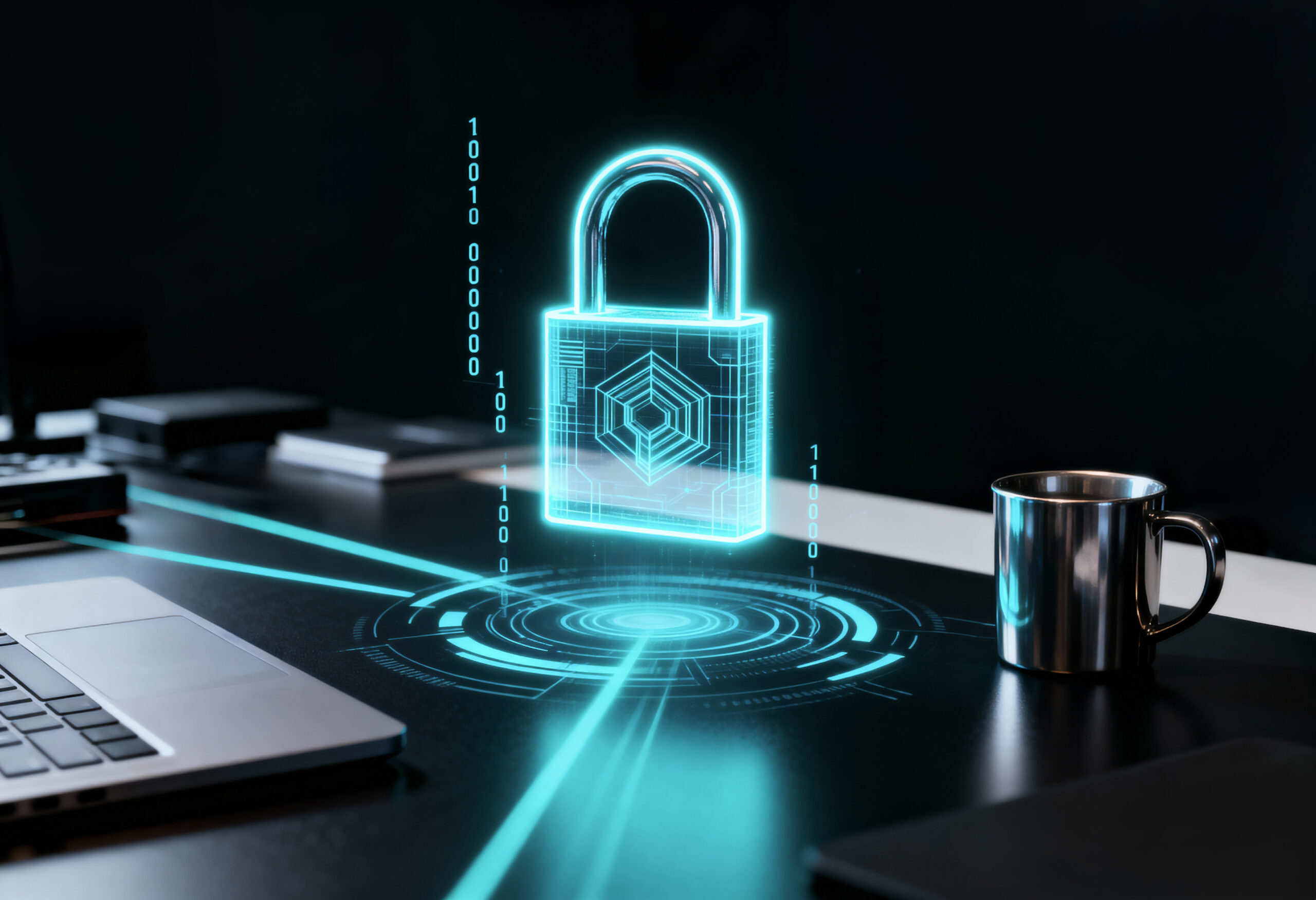 cybersecurity-lock-hologram-desk-with-laptop