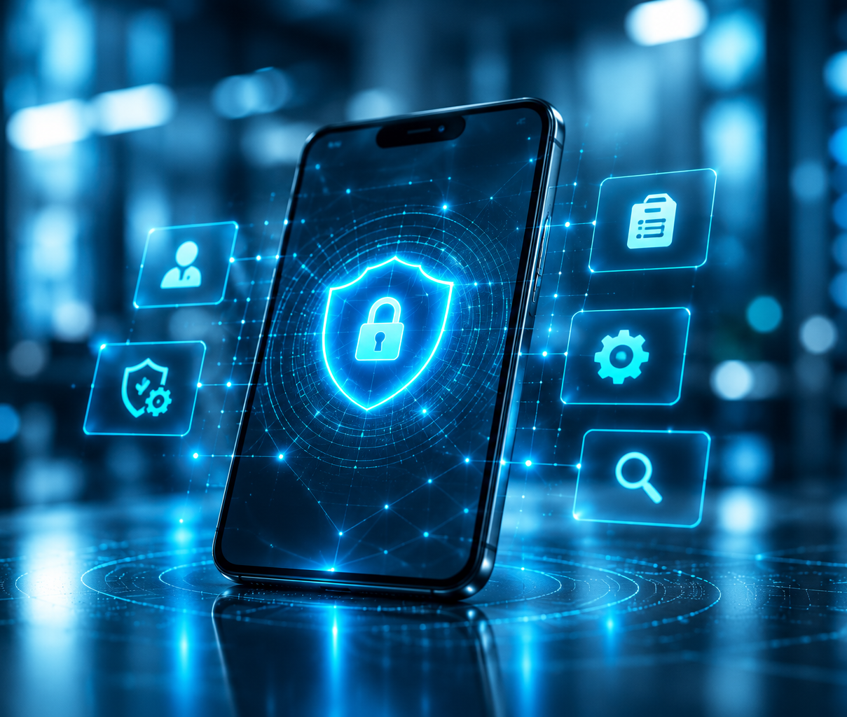 Neon-Schutzschild auf dem Smartphone