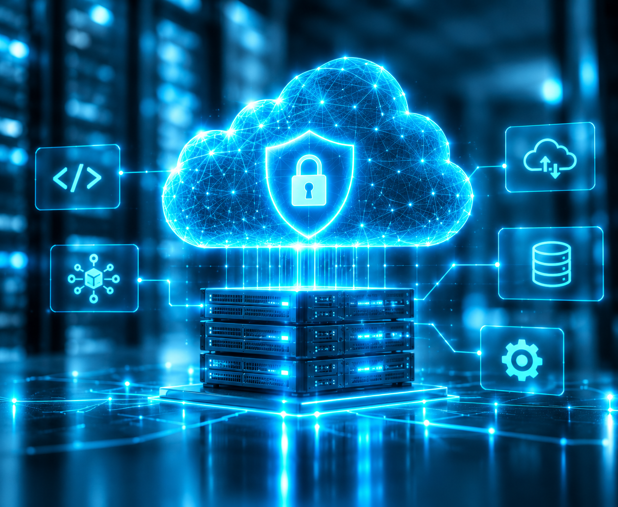 Sichere Cloud-Infrastruktur im Neonlicht